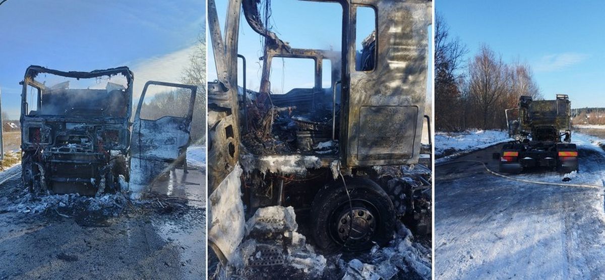 Pożar ciągnika siodłowego w gminie Łączna